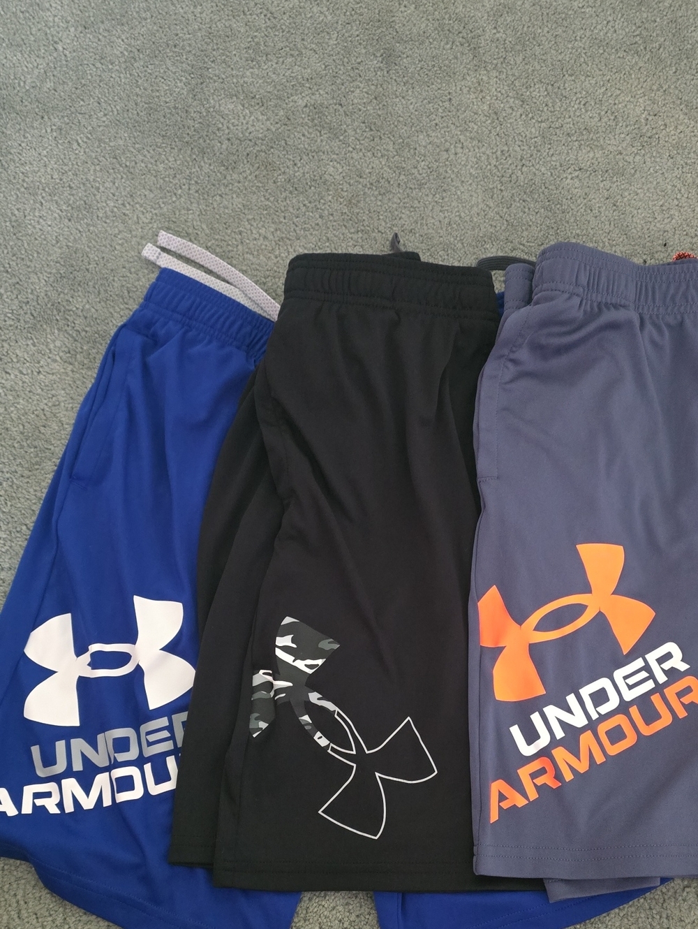 Under Armour Kids' Athletic Shorts - Blue, Black, Gray with Orange Logo